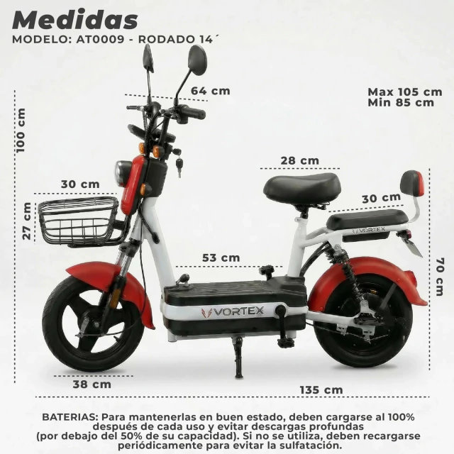 BICIMOTO ELÉCTRICA VORTEX 12ah SUSPENSION RODADO 14