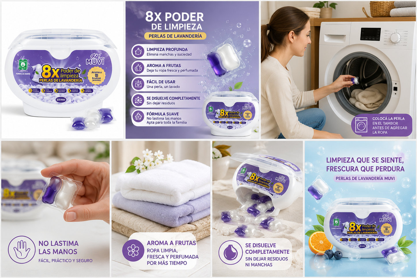 Perlas de Lavandería MUVI 8X Poder de Limpieza