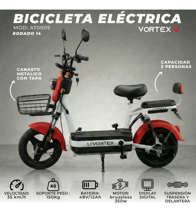 BICIMOTO ELÉCTRICA VORTEX 12ah SUSPENSION RODADO 14