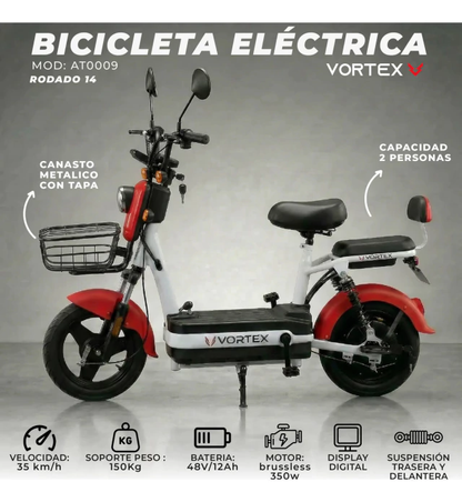 BICIMOTO ELÉCTRICA VORTEX 12ah SUSPENSION RODADO 14