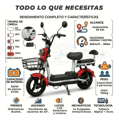BICIMOTO ELÉCTRICA VORTEX 12ah SUSPENSION RODADO 14