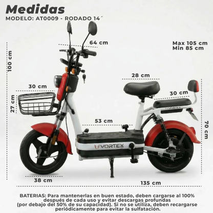 BICIMOTO ELÉCTRICA VORTEX 12ah SUSPENSION RODADO 14