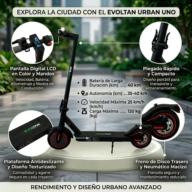 Monopatín Eléctrico Plegable Evoltan Urban Uno Super Ligero