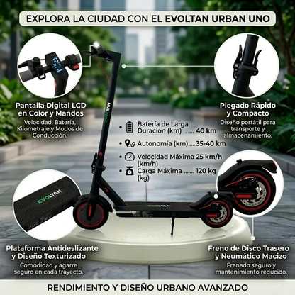 Monopatín Eléctrico Plegable Evoltan Urban Uno Super Ligero