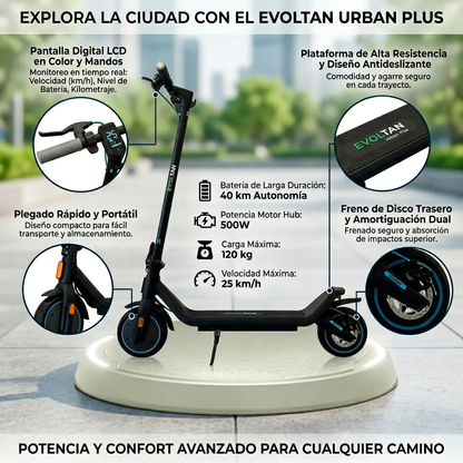 Monopatín Eléctrico Plegable Evoltan Urban Plus 25km/h