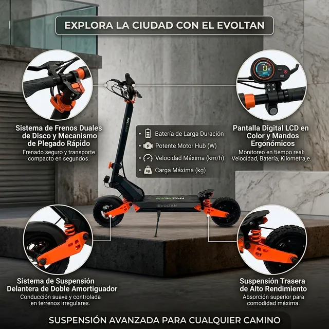 Monopatín Eléctrico Plegable Evoltan Xtrem Todoterreno